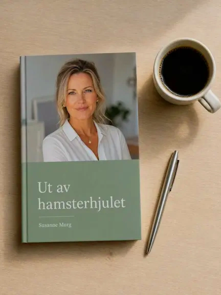 Bokomslaget til «Ut av hamsterhjulet» av Susanne Murg, norsk utgave, med tittelen i store bokstaver over en rolig, mørk bakgrunn.